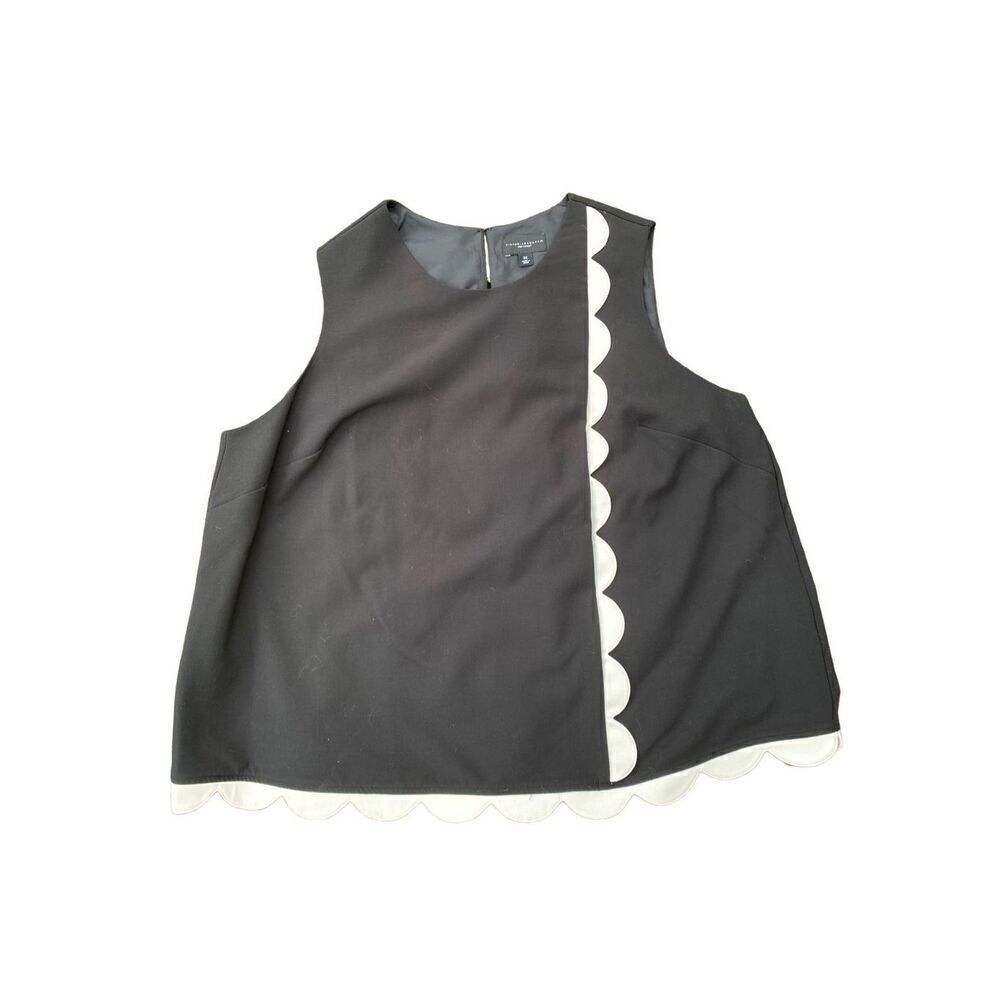 Victoria Beckham women’s black and white twill tank top scalloped edge S/3X